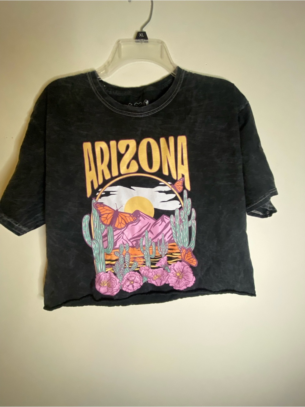 Arizona Desert Graphic Crop Tee - Black with Pink & Yellow Motif